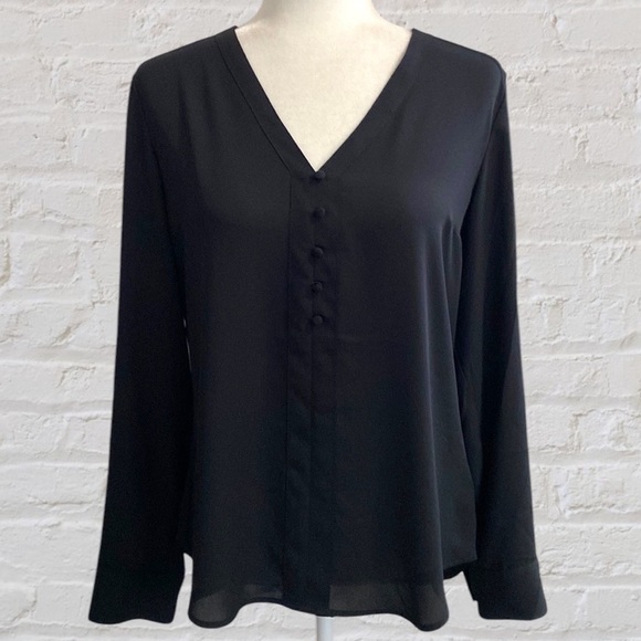 Express Black Portofino V-Neck Button Loop Detail Blouse Top Shirt Fall Bohemian - Picture 1 of 16